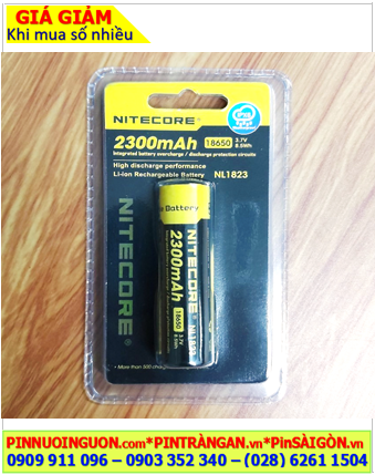 Nitecore NL1823-2300mAh; Pin sạc 18650 lithium 3.7v Nitecore NL1823 (Nội trở 8.5Wh) chính hãng (Vỉ 1viên)